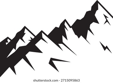Silhueta do vetor de ascensão de montanha. Silhueta extrema e ícones de pico estilizados para aventura e marca ao ar livre. Picos robustos simbolizando conquista, desafio e sucesso.