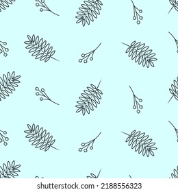 Mountain ash branches and leaves, autumn rowan berries, seamless doodle pattern
