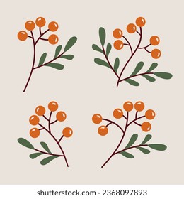 Äste und Beeren von Aschenweinen im Cartoon-Stil