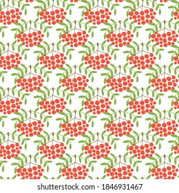 Mountain ash. Seamless pattern. Vector berries. Organic healthy food. Fashion print. Design elements for textile or clothes. Hand drawn doodle repeating background