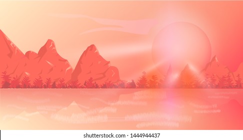 Mountain background is a coral color