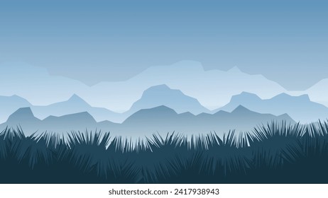 mountain background with fog. landscape cartoon scene