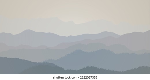 Berghintergrund Landschaft Hill Nature Morning Mist Reisen Blue Peak Outdoor Sky Sommer Aussicht Schöne Silhouette Lichtdesign Illustration Horizont Farbvektor