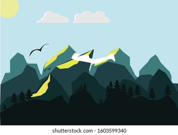 Mountain Background with sky and birds