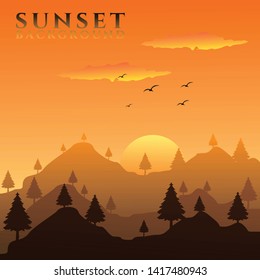 mountain background at sunset design vector silhouette