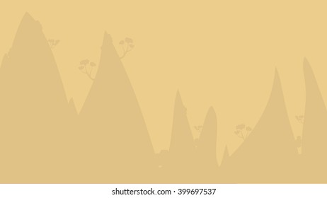 Mountain background with trees and stones