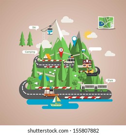 Mountain background, vector image with icons