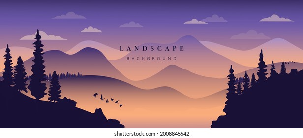 Vector de fondo de montaña. Paisaje con montañas y sol, terreno montañoso, diseño de papel pintado solar para artes murales, cubierta, tela. Ilustración vectorial.