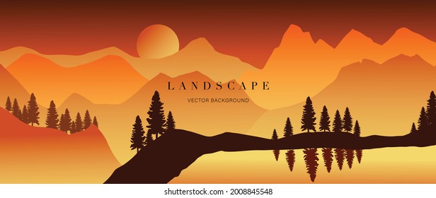 Mountain background vector. Landscape with mountains and sun, Mountainous terrain, Sun set wallpaper design for wall arts, cover, fabric. Vector illustration.