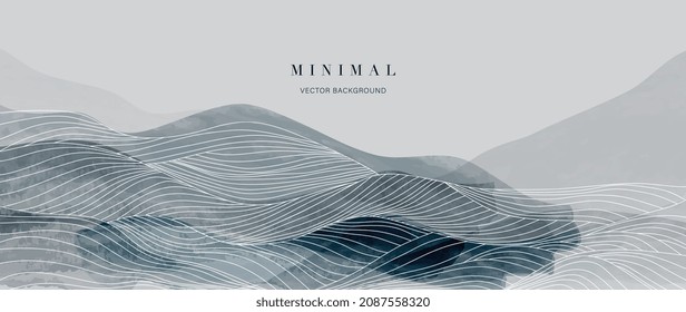 Mountain background vector. Minimal landscape art with watercolor brush and golden line art texture. Abstract art wallpaper for prints, Art Decoration, wall arts and canvas prints.  - Shutterstock ID 2087558320