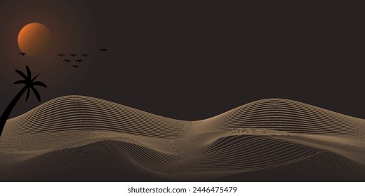 Mountain background vector. Minimal landscape art with gold line art texture. Abstract art wallpaper for prints, Art Decor,