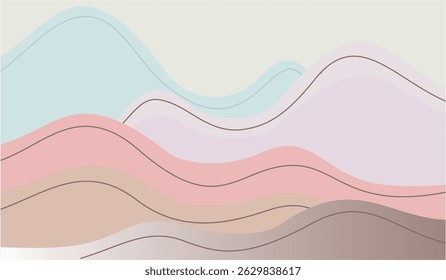 Vetor de fundo de montanha. Mínima arte de paisagem com escova de aquarela e textura de arte de linha dourada.
