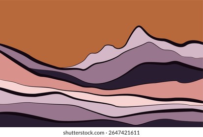 Vetor de fundo de montanha. Mínima arte da paisagem com design de cor plana