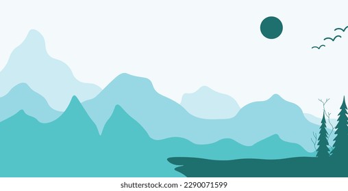 Mountain Background vector with pine trees