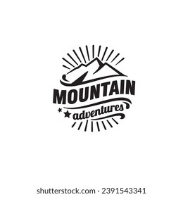 mountain badge black and white logo design vector template