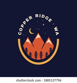Ilustración de insignia de montaña con texto