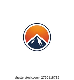 Mountain badge logo design with abstract peak and winding road path