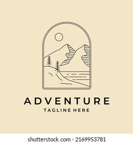 Mountain badge logo line art vector minimalist adventure outdoor illustration design