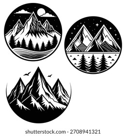 Mountain Badge Vector Set  Outdoor Adventure Emblem Collection
