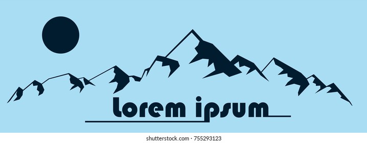 Mountain banner with sun in silhouette line graphic style