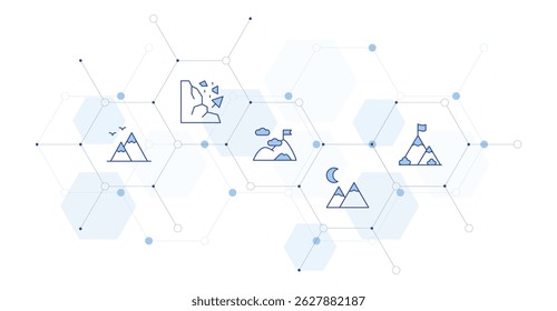 Mountain Banner Vector Illustration with Icon Style in Between. Line Duotone icon. Containing. mountains, avalanche, mountain, goal.