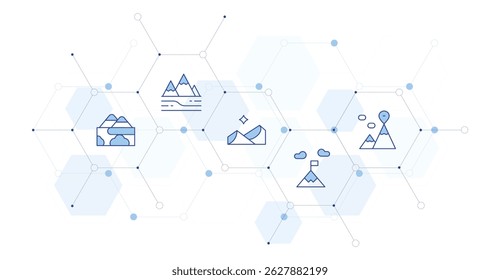 Mountain Banner Vector Illustration with Icon Style in Between. Line Duotone icon. Containing. mountain, north star.