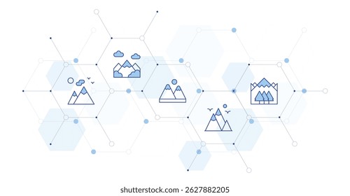 Mountain Banner Vector Illustration with Icon Style in Between. Line Duotone icon. Containing. mountain, mountains.