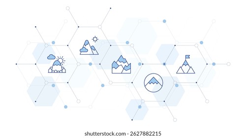 Mountain Banner Vector Illustration with Icon Style in Between. Line Duotone icon. Containing. mountain, mountains, goal.