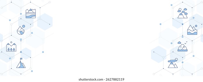 Mountain Banner Vector Illustration with Two-sided Icon Style. Line Duotone icon. Containing. mountains, mountain, goal.