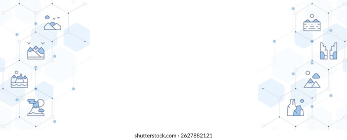 Mountain Banner Vector Illustration with Two-sided Icon Style. Line Duotone icon. Containing. sunset, mountain, rock, landscape, canyon, moon.