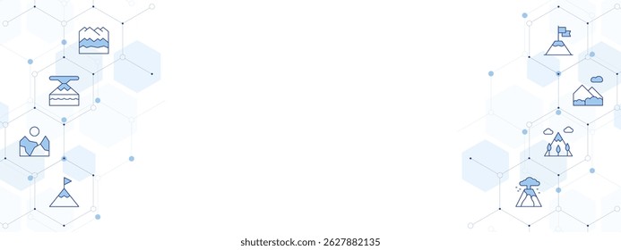 Mountain Banner Vector Illustration with Two-sided Icon Style. Line Duotone icon. Containing. mountain, objective, volcano, mountains, conquer.