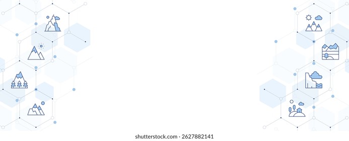 Mountain Banner Vector Illustration with Two-sided Icon Style. Line Duotone icon. Containing. mountain, mountains, hill, cliff.