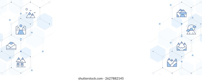 Mountain Banner Vector Illustration with Two-sided Icon Style. Line Duotone icon. Containing. mountain, canyon, mountains, fuji mountain.