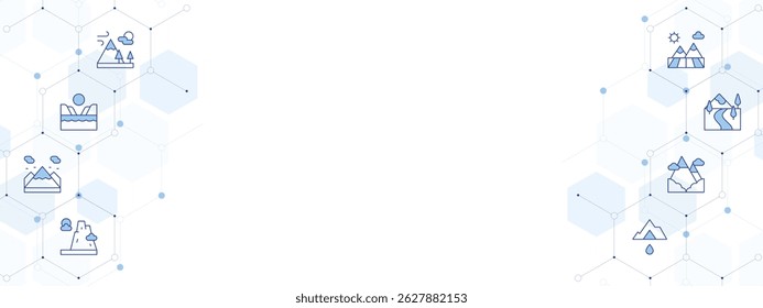 Mountain Banner Vector Illustration with Two-sided Icon Style. Line Duotone icon. Containing. mountain, beach, valley, field.