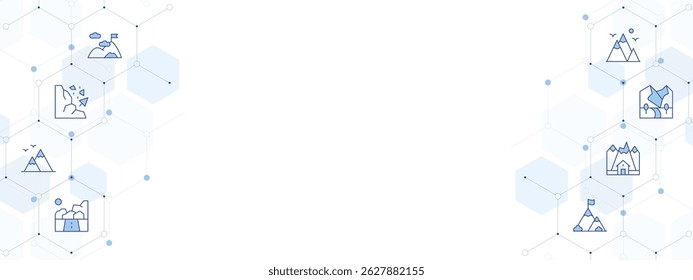 Ilustração de vetor de banner de montanha com estilo de ícone de dois lados. ícone Duotônico de Linha. Contendo. montanha, avalanche, montanhas, objetivo.