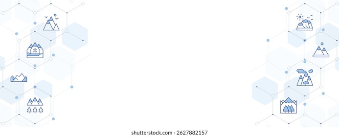 Mountain Banner Vector Illustration with Two-sided Icon Style. Line Duotone icon. Containing. mountain, al hajar mountains, forest, mountains.