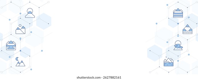 Mountain Banner Vector Illustration with Two-sided Icon Style. Line Duotone icon. Containing. fuji mountain, mountain, mountains.