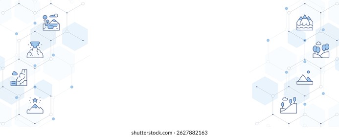 Mountain Banner Vector Illustration with Two-sided Icon Style. Line Duotone icon. Containing. lake, volcano, mountain, goal, hill, mountains, mountainous.