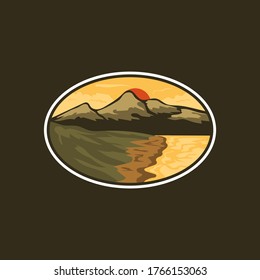 Mountain Beach Land Sand View Nature Vintage Badges Stricker Illustration