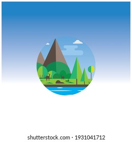Antecedentes de diseño de círculo de ciervos en el paisaje de montaña y playa