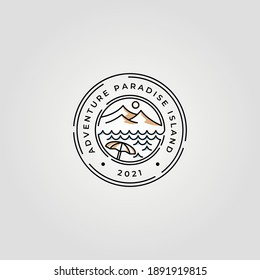 Mountain And Beach Line Art Logo Minimalist Vector Illustration Design