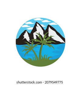 Dibujo vectorial del logotipo tropical de la playa de montaña