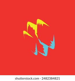 mountain between mountains in yellow and blue colors