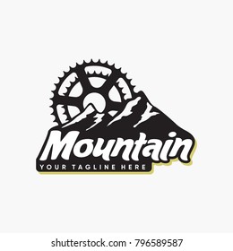 mountain and bicycle logo design isolated on white background