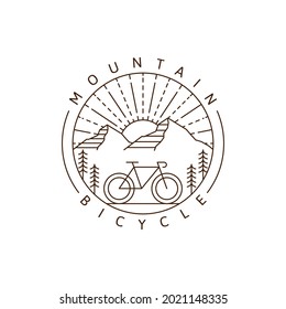 Mountain and bicycle monoline or line art style vector illustration