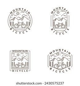 Mountain and bicycle monoline or line art style vector illustration, design can be for t shirts, sticker, printing needs	