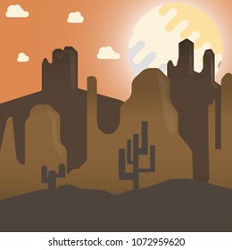 Mountain and big sun flat design, nature landscape