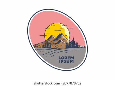 Mountain and the big sun illustration design