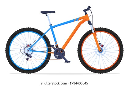 Mountain bike. Active way of life. Bicycle for travel on difficult terrain. Vector illustration on a white background