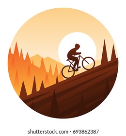 Mountain Bike Climbing Round Icon